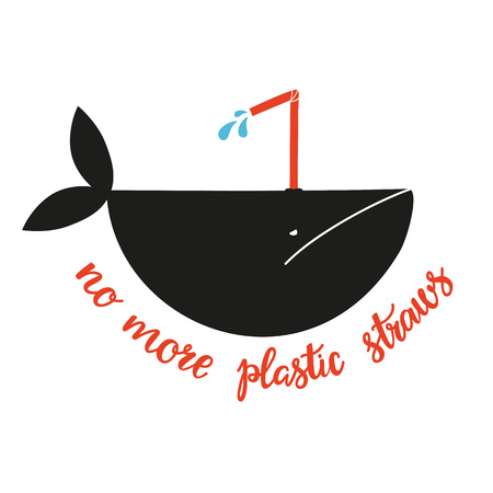 Vector illistration with a whale with plastic strawのイラスト素材