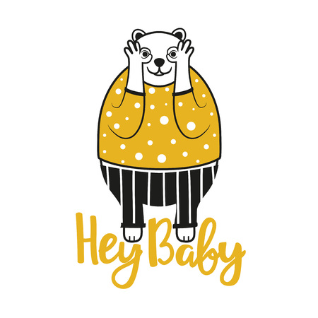 Vector illistration with funny bear and lettering text - Hey Babyのイラスト素材