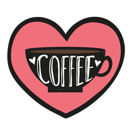 Vector illustration with cup, hearts and lettering word - Coffeeのイラスト素材
