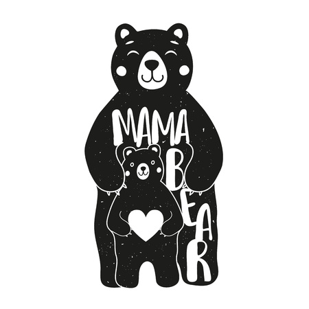 Illustration with lettering quote - Mama bear. Print design, Mother's day greeting card artのイラスト素材