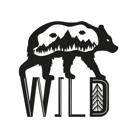 Lettering word WILD. Monochrome inspiration typography poster with animal, concept art about natureのイラスト素材