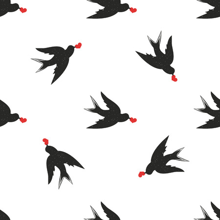 Wallpaper with birds and heartsのイラスト素材
