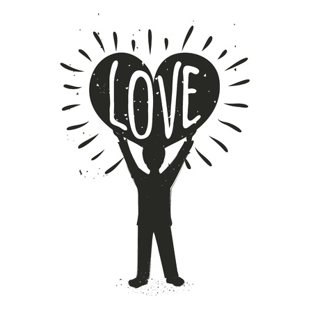 Vintage style typography art . LOVE. Lettering vector illustration for greeting and Valentine's day card, t-shirt design, home print decorationのイラスト素材