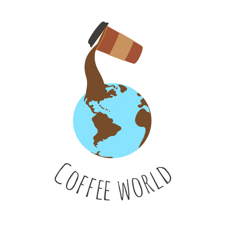 Coffee and earth planet. Coffee world textのイラスト素材