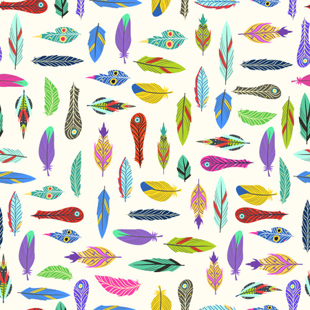 Vector hipster seamless pattern with colored feathersのイラスト素材
