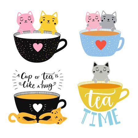 Cute typography posters with animals, romantic greeting card designsのイラスト素材