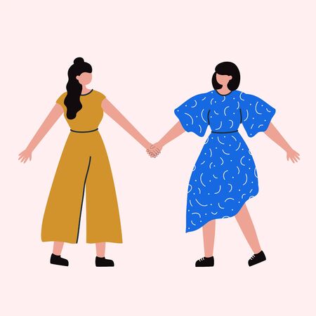 Female friends, union of feminists, sisterhood. Trendy colored artのイラスト素材