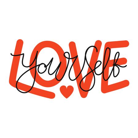 Modern vector text illustration with heart isolated on white backgroundのイラスト素材
