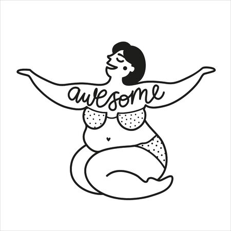 Body positive typography poster, doodle style black and white t shirt print designのイラスト素材