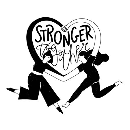 Black white female typography poster, women team work artのイラスト素材