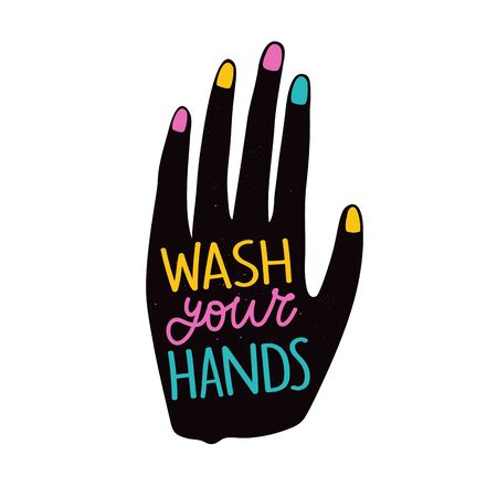 Isolated on white background colored grunge typography poster about hygiene and virus protectionのイラスト素材