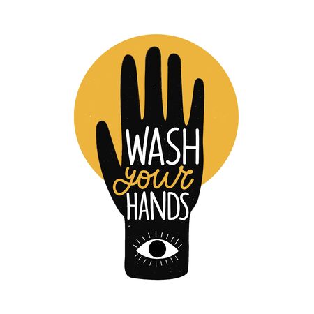 Yellow and black grunge typography poster about hygiene and virus protectionのイラスト素材