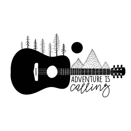 Monochrome nature landscape typography poster, apparel print designのイラスト素材