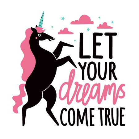 Inspirational typography poster with magic animal, apparel print designのイラスト素材