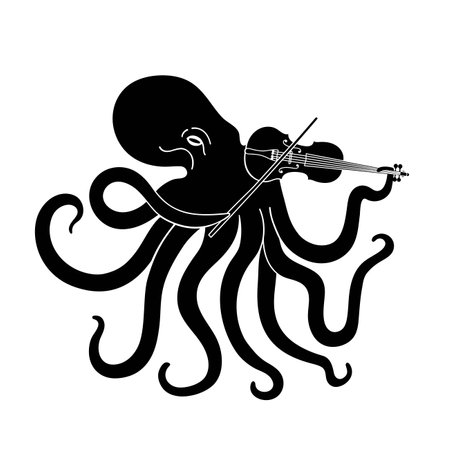 Vector illustration with octopus violinist. Music party flyer template design, bar wall decoration posterのイラスト素材