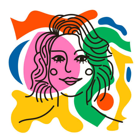 Abstract vector illustration with woman portrait. Trendy colored print design, home decoration posterのイラスト素材