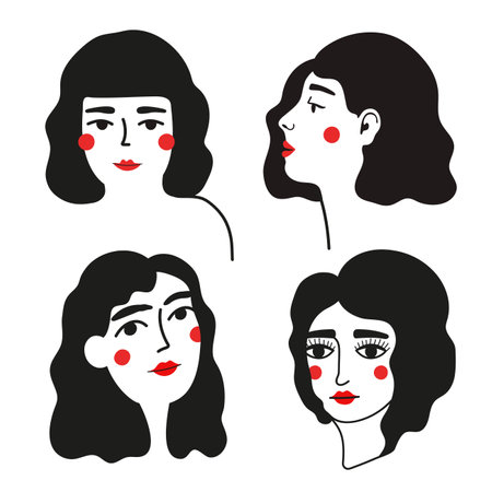 Vector illustration set with women. Trendy female print design collectionのイラスト素材