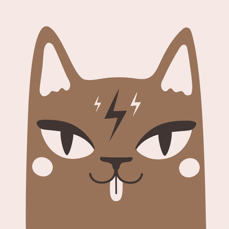 Vector illustration with cat head and small flash signs. Trendy print design with domestic animalのイラスト素材