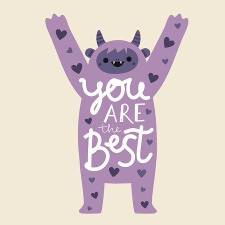 Vector illustration with yeti and lettering quote. You are the best. Colored typography poster, apparel print design, romantic greeting cardのイラスト素材