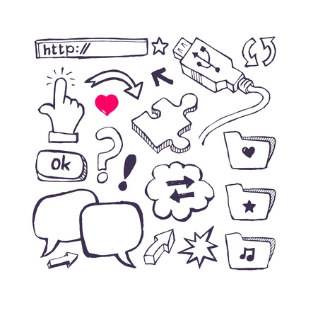 Internet set with arrows, speech  Hand drawのイラスト素材