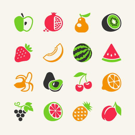 Set of colorful simple icons - fruits and berriesのイラスト素材