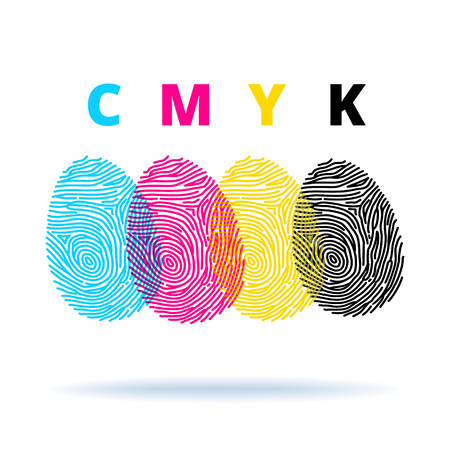 	Fingerprints and CMYK colors mode - printing conceptのイラスト素材