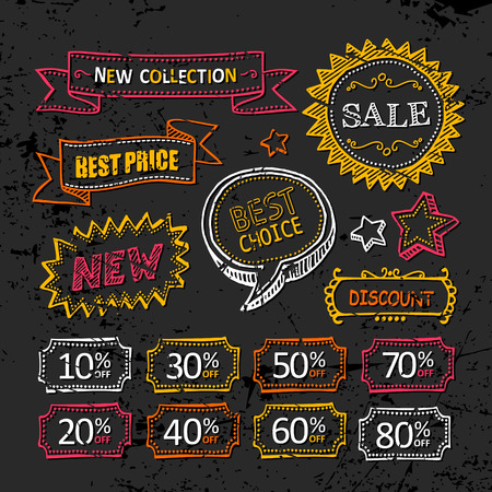 Discount labels. Hand drawnのイラスト素材