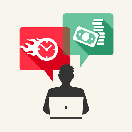 Time is money. Man with laptop and speech bubblesのイラスト素材