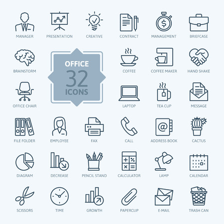 Outline web icon set - Office supplies. Outline web icon set - Office supplies.