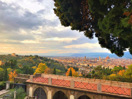 Panoramic view of Florence from the Michelangelo viewpointの写真素材