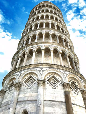 Close-up of the Leaning Tower of Pisa, from belowの写真素材