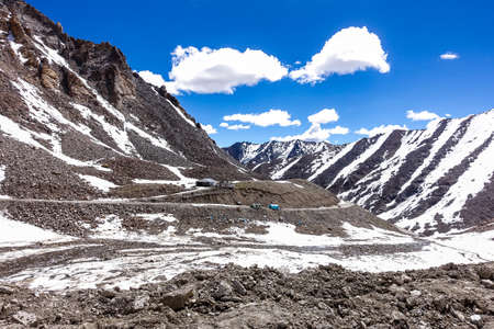 Nature Landscape with mountain background along the highway in Leh Ladakh, Indiaの写真素材