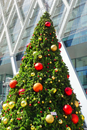 Bangkok, Thailand : December 3, 2017  Christmas Decoration with Christmas Tree, Santa Claus Sculpture, Reindeer and other cartoon characters in front of Central World Shopping Centerのeditorial素材