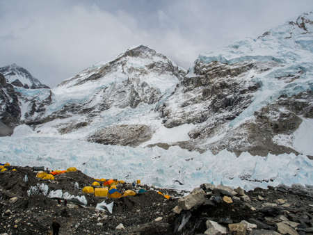 Beautiful Himalaya snow mountain views on route to Everest Base Campの写真素材