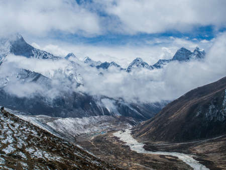 Himalaya mountain views on route to Everest Base Campの写真素材