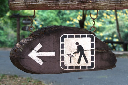 Wooden sign in the national park の写真素材