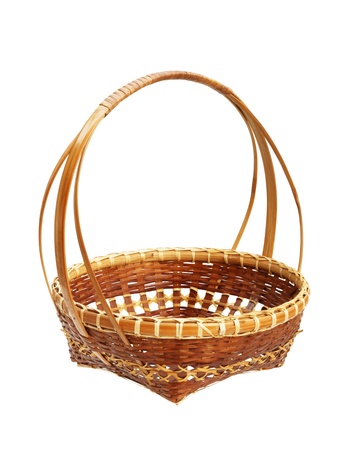 Bamboo weave basket isolated on white background の写真素材