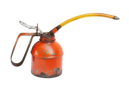 Old oil can isolated on white backgroundの写真素材