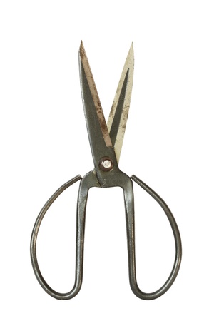 Old scissors isolated on white backgroundの写真素材