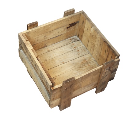 Old wooden box isolated on white backgroundの写真素材