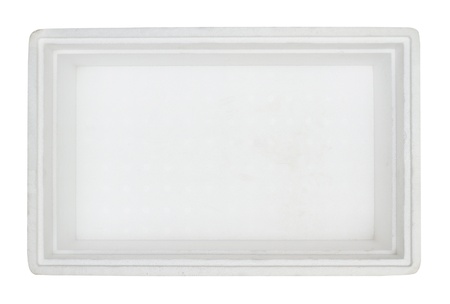 Top view of styrofoam box isolated on white backgroundの写真素材