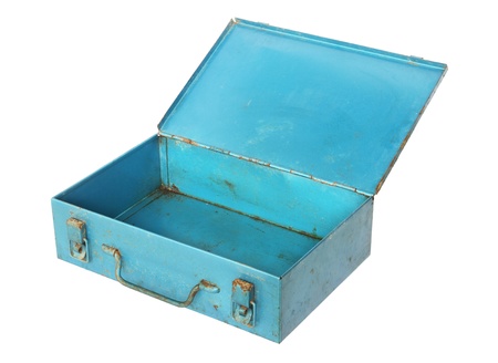 Old metal box isolated on white backgroundの写真素材