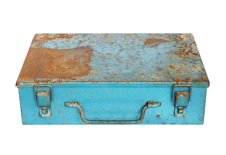 Old metal box isolated on white backgroundの写真素材