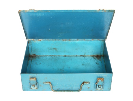 Old metal box isolated on white backgroundの写真素材