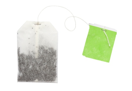 Tea bag isolated on white backgroundの写真素材