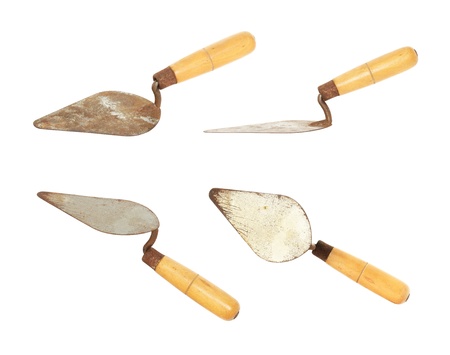 Rusty trowel set isolated on white backgroundの写真素材