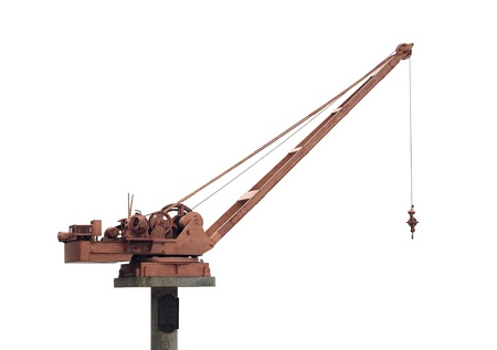 Vintage hoist crane isolated on white backgroundの写真素材