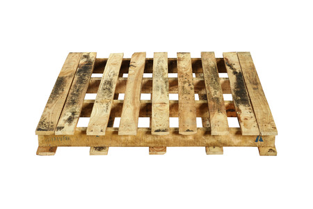 Wooden pallet (with clipping path) isolated on white backgroundの写真素材