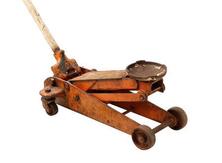 Hydraulic floor jack isolated on white backgroundの写真素材