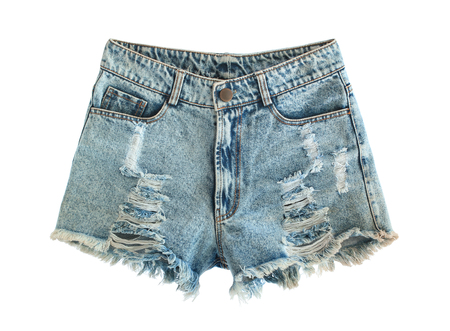 Ripped jeans shorts isolated on white backgroundの写真素材